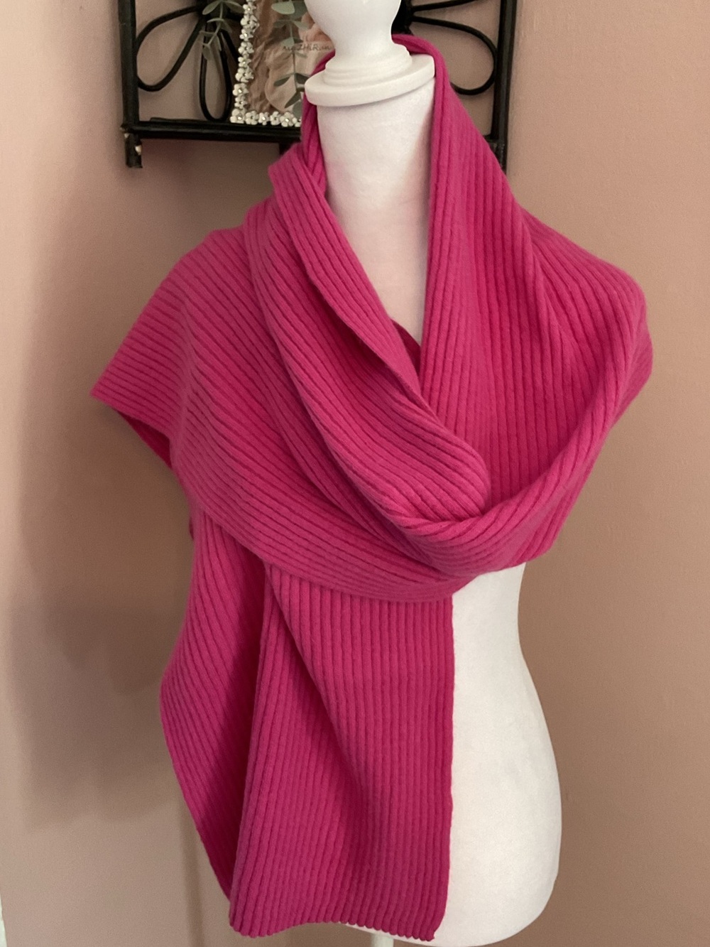 Simons wool Ribbed Knit Wrap Scarf - Hot Pink chunky Scandi girl soft cozy